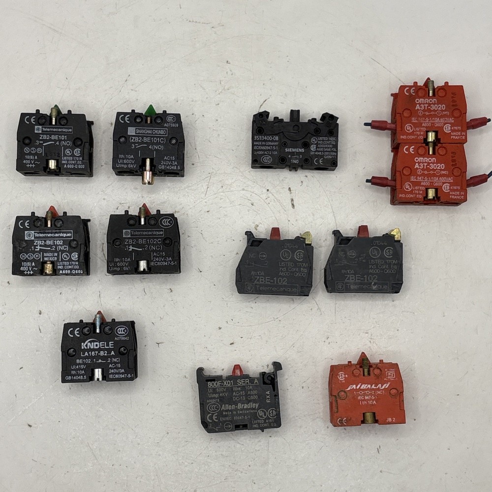 Lot Of 12 Assorted Contact Blocks Of Various Brands And Types