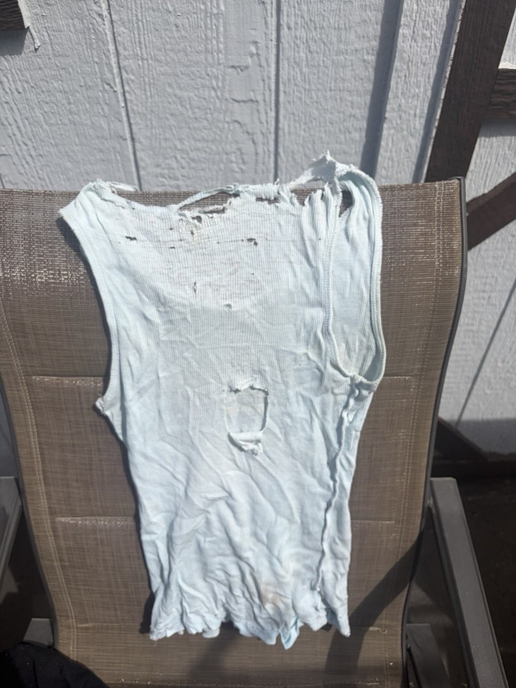 Vintage Sleeveless White T-Shirt Men grunge trashed emo punk rock moto