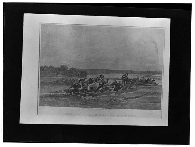 Photo:Discovery of the Mississippi by De Soto 1840s Print Boats River