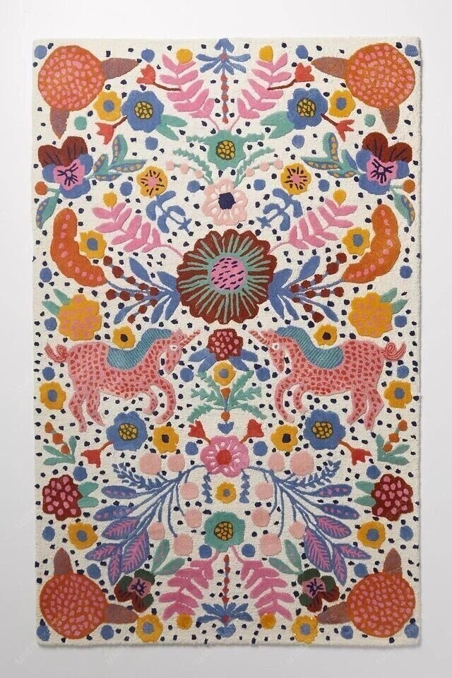 Hand Tufted Floral Animal Print Area Rug 7x10 8x10 9x12 for Living Room Bedroom