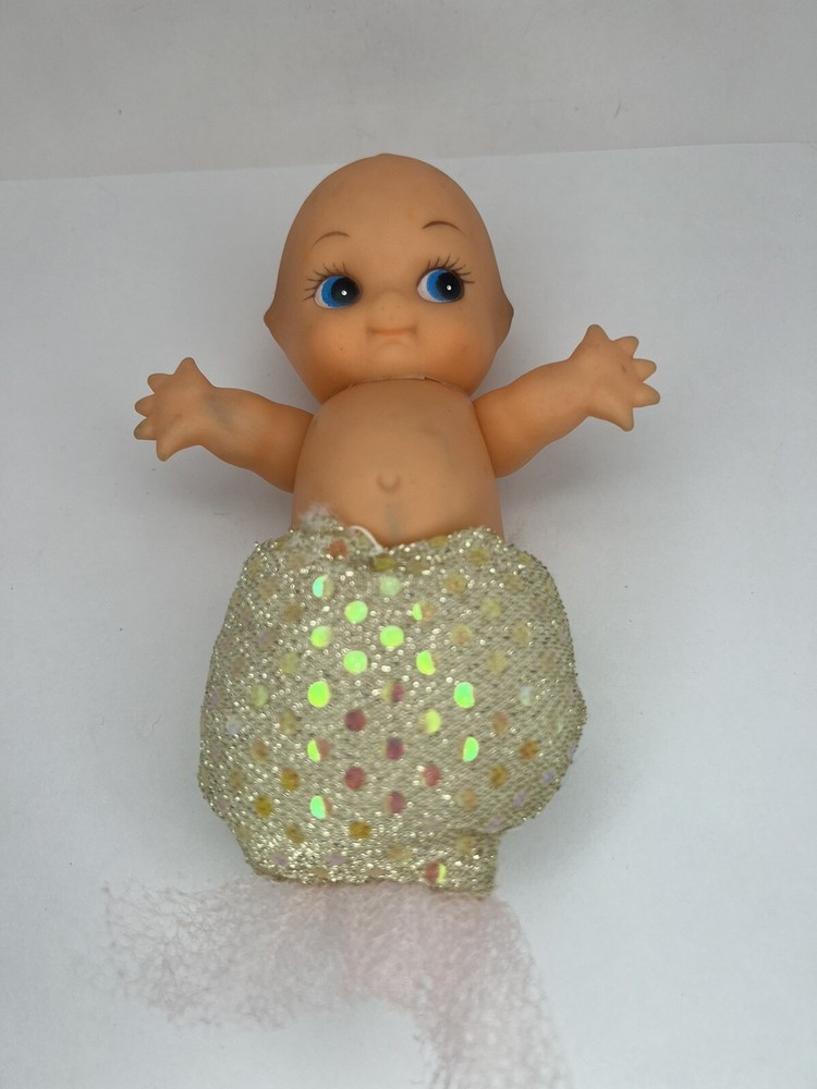 Vtg Soft Plastic Kewpie Doll Blue Eyes Long Eyelashes Moveable Arms Mermaid Tail