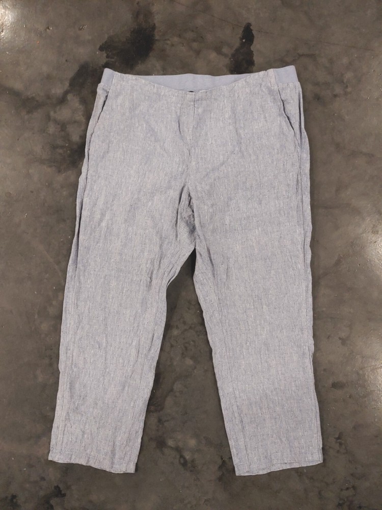 J Jill Love Linen Flax Tapered Ankle Pants Plus Size 2X Blue with Pockets Pull-On Style