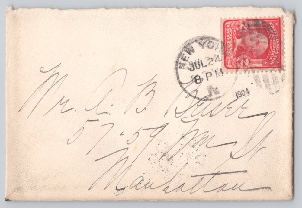 New York, NY, 2-cent Washington stamp, cancel Un 1904 New York ACE