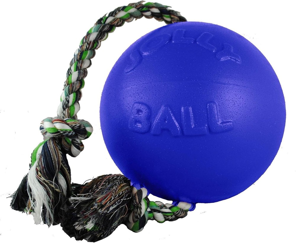 Jolly Pets Romp-n-Roll Rope and Ball Dog Toy 8 Inches/Large Blue New