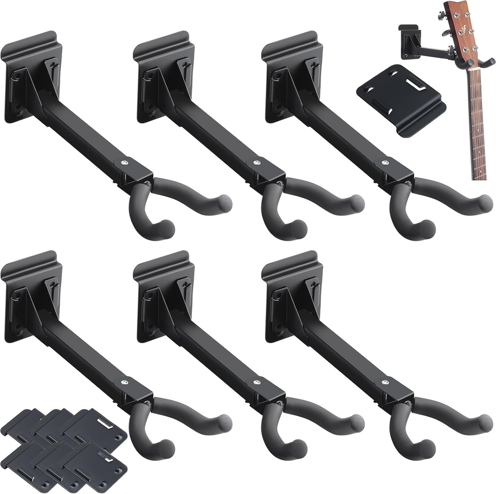 6 Pcs Guitar Hanger Wall Mount Hangers Hooks Holders with Slat Adapter 180 Black