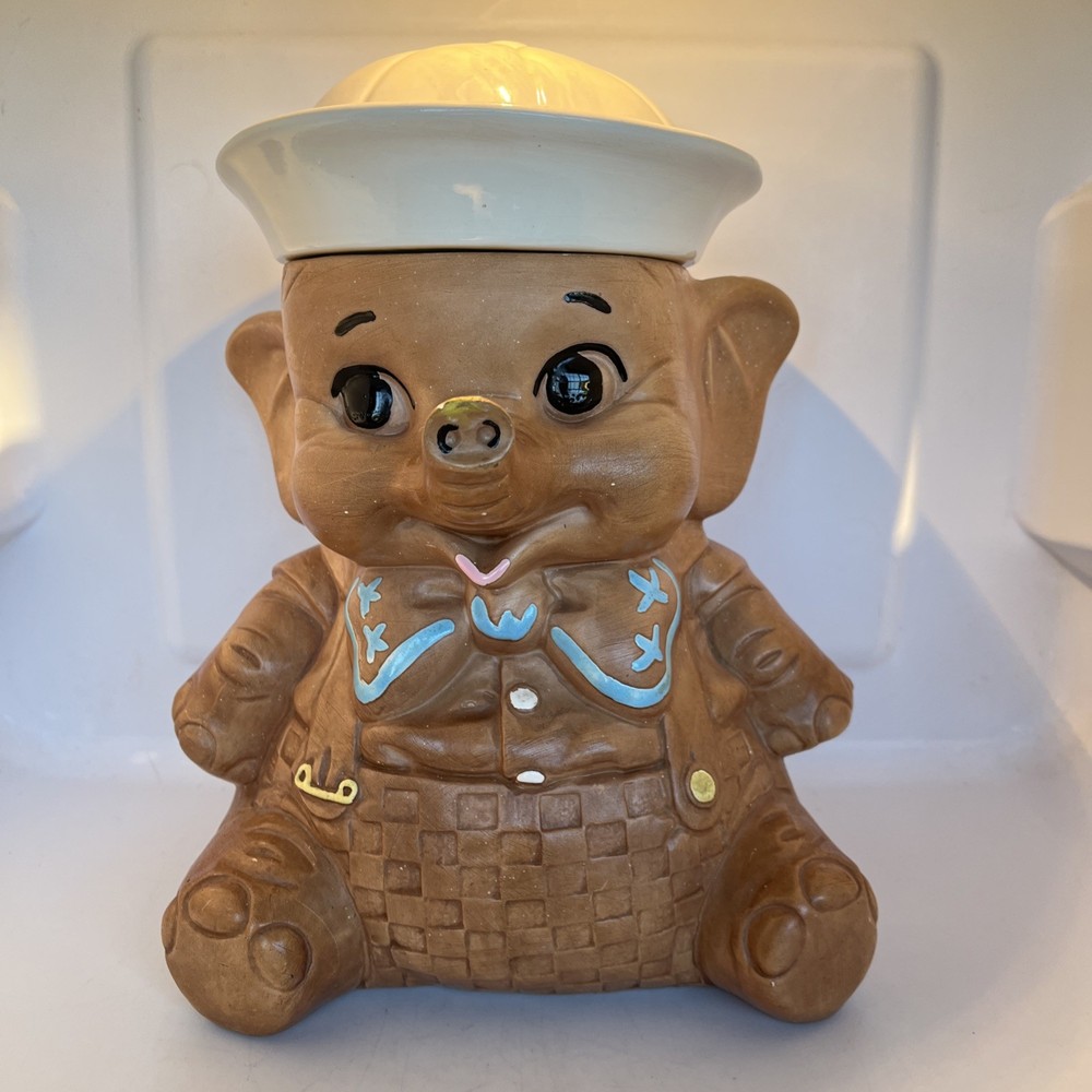 Vintage 1960’s Cookie Jar Twin Winton Baby Elephant w/White Sailor Cap