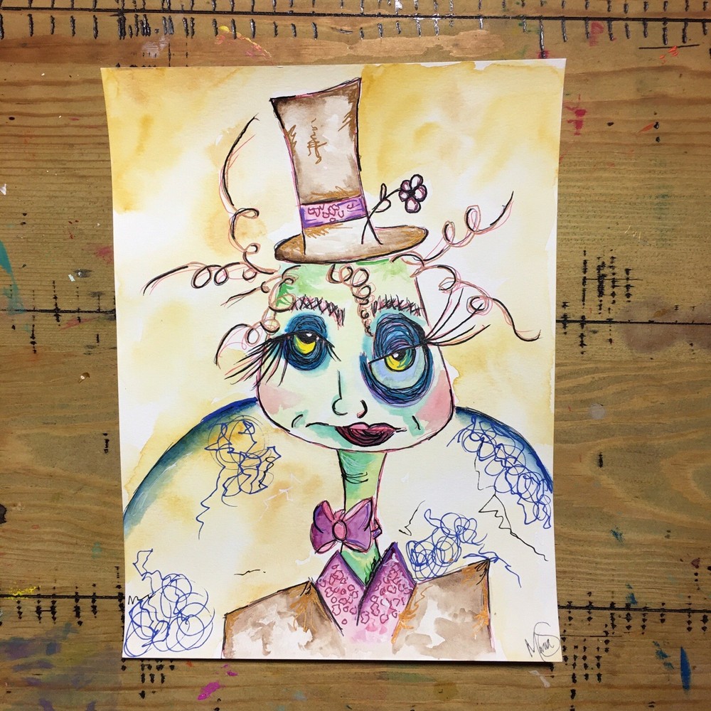 Maria Scalf Portrait Figure Abstract Street Graffiti  Modern Watercolor Art 9x12-image