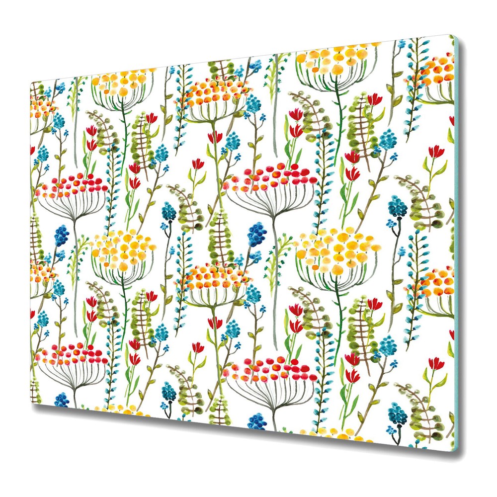 Tempered Glass Kitchen Chopping Cutting Board Colourful meadow white 60x52