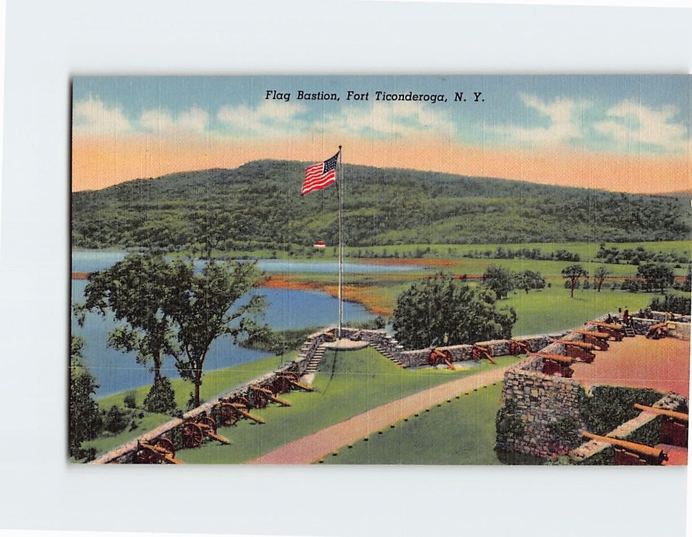 Postcard Flag Bastion, Fort Ticonderoga, New York