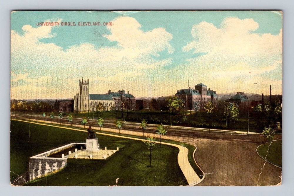 Cleveland OH-Ohio, Aerial University Circle, Antique, Vintage Souvenir Postcard