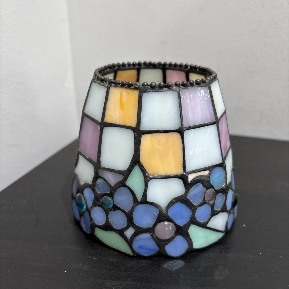 Partylite Hydrangea Stained Glass Candle Jar Topper Shade - Made in China