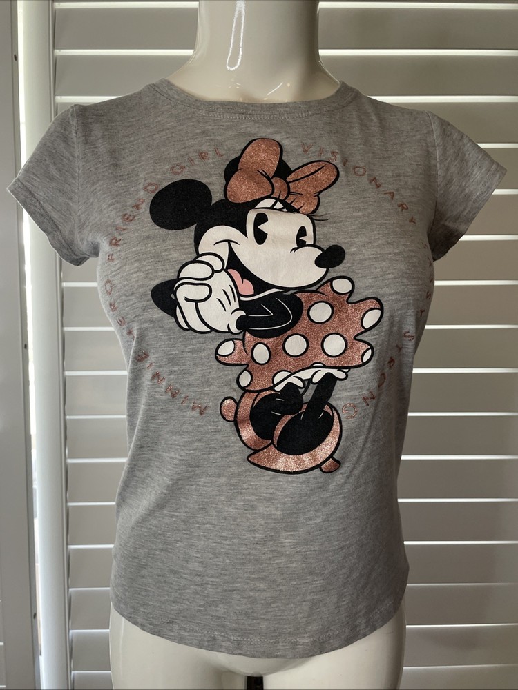 Girl’s Disney Gray Minnie Graphic T-shirt Top Size Xlarge L 14/16