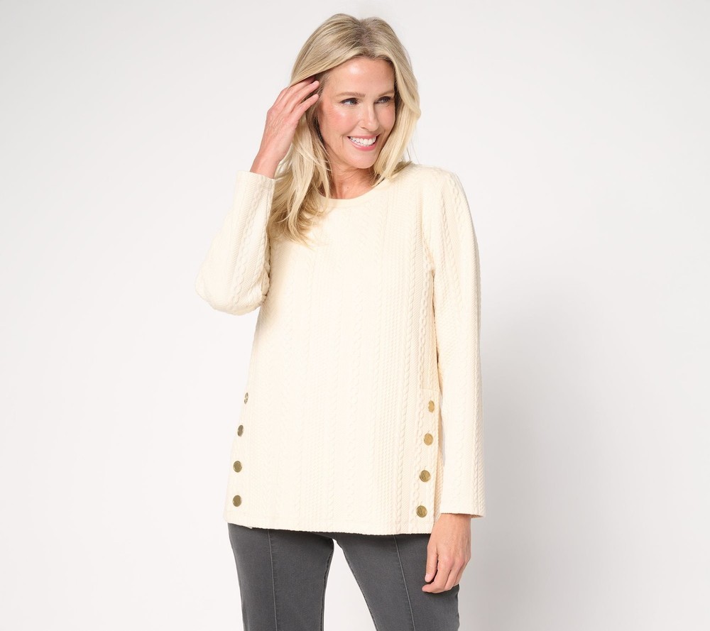 Susan Graver Women's Top Sz M Make Your Selection: Weekend Jacquard White
