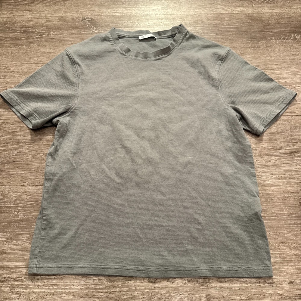 Zara Shirt Mens Large Gray Basic Short Sleeve Cotton Casual Adult Cotton Minimal