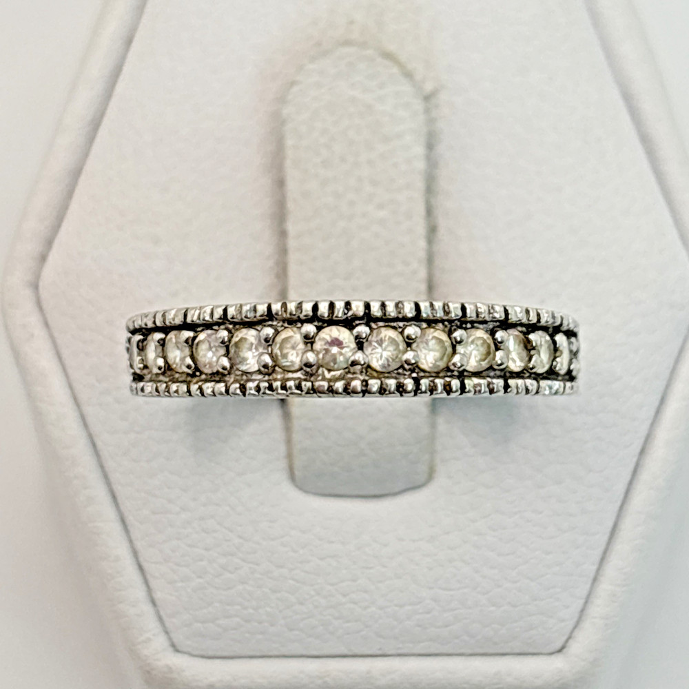 STUNNING .925 Vintage Sterling Silver Estate Ring Size 8.75 Colorless stone