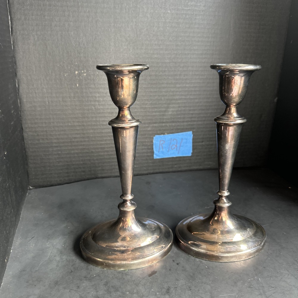 Pair Vintage Silver Tone Candlesticks 10” Tall Elegant Candle Holders #R121