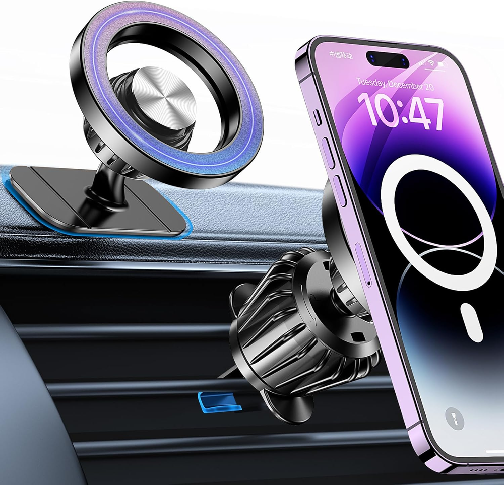 2-in-1 Magnetic Magsafe Car Phone Mount with 360° Rotation for Strong Hold on Dashboard  
