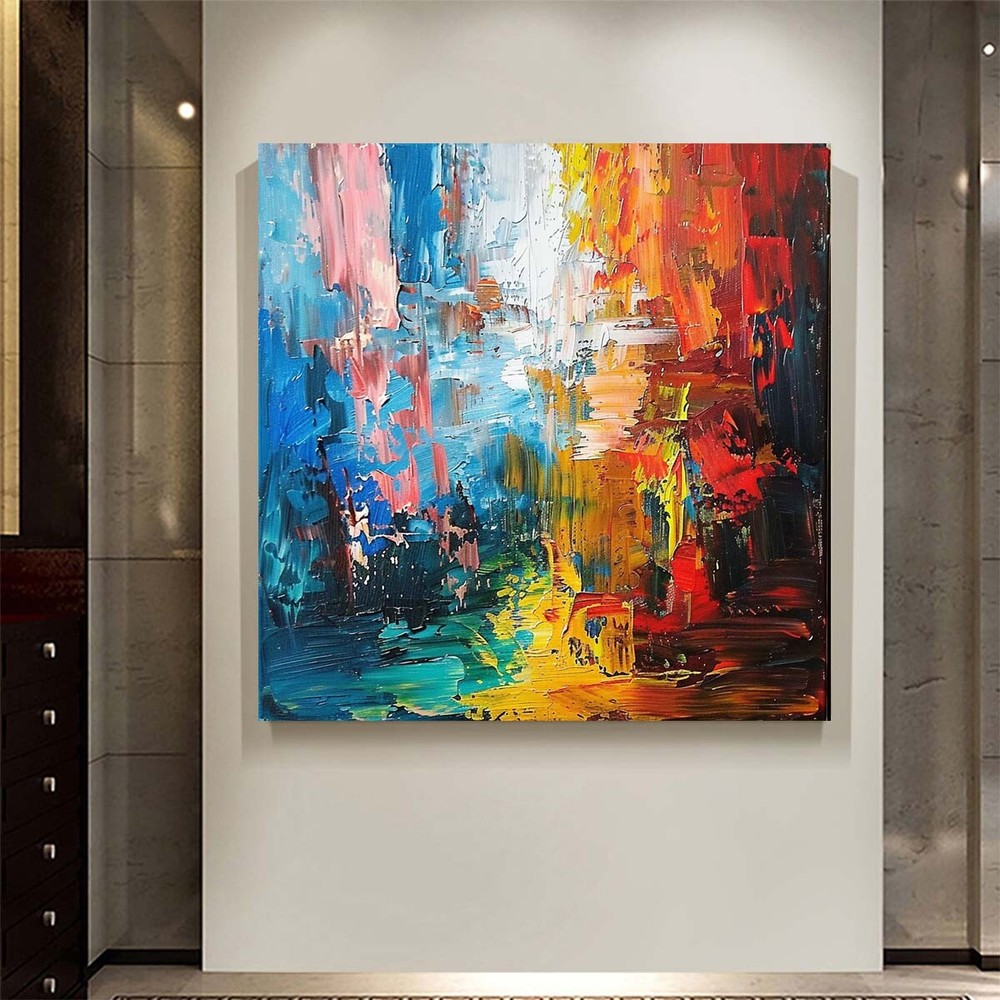 Green Abstract Oil Painting Thick Textured Hand Painted On Canvas Wall Art Room