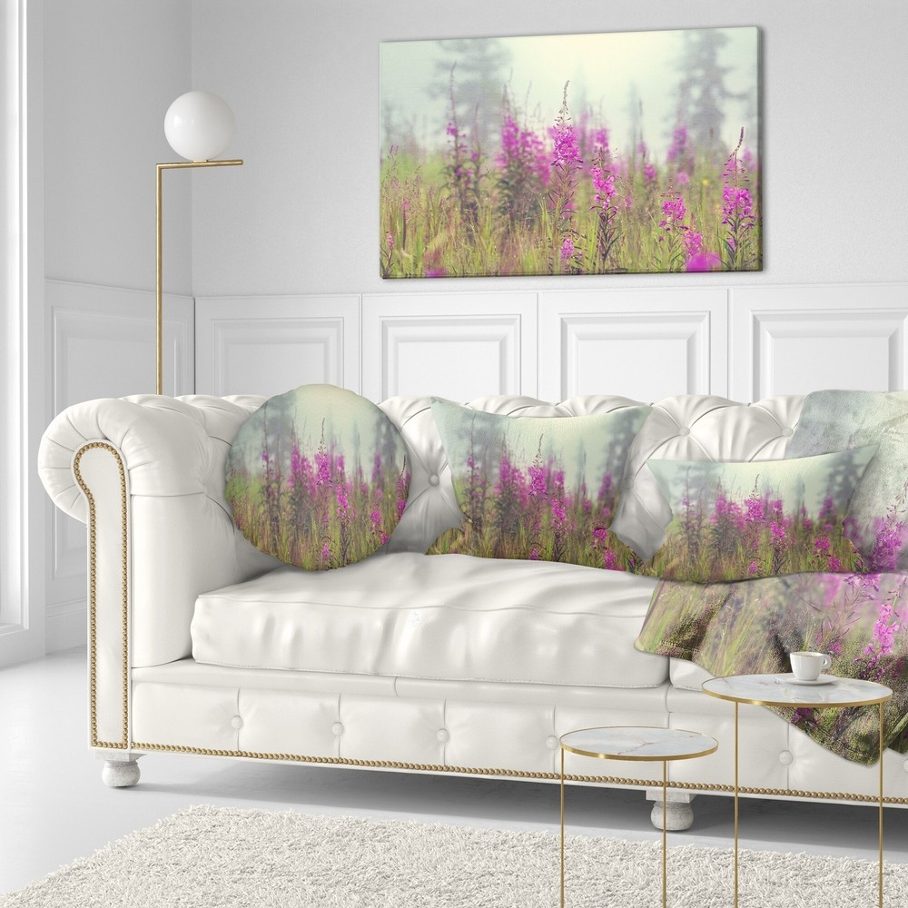 Designart 'Purple Summer Flowers in Foggy Field' Floral