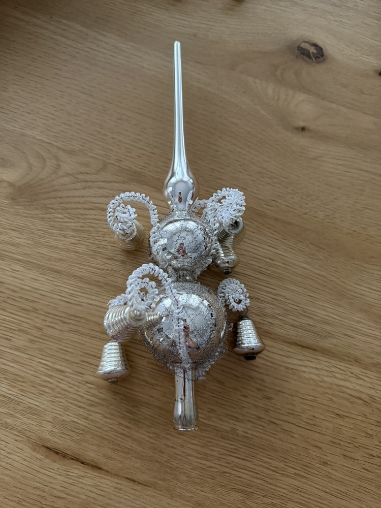 Vintage Silver Glass 6 Bells Christmas Tree Topper Ornament