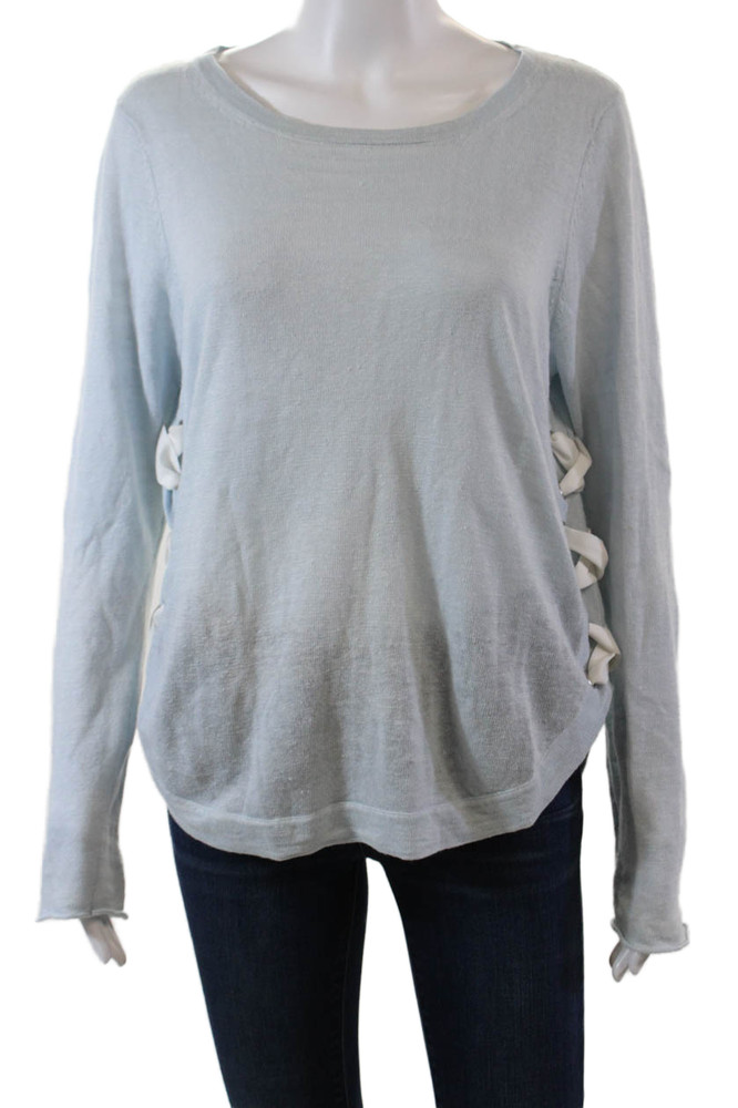Lisa Todd Womens Linen Long Sleeve Lace-Up Pullover Knit Sweater Blue Size MFree Shipping in US $100+ Orders | $6.95 Orders Below