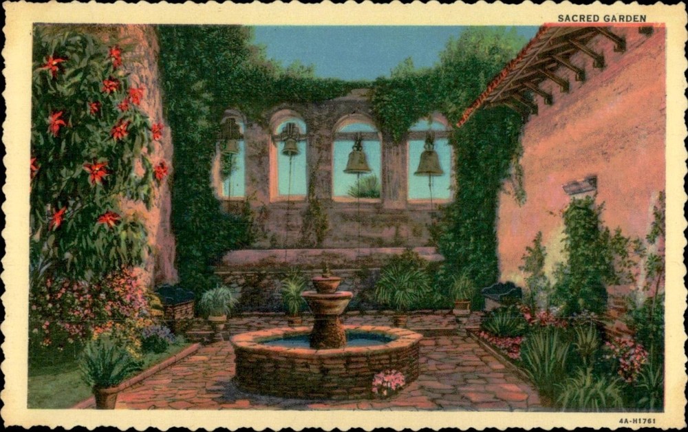 Vintage 1930s Linen Mission San Juan Capistrano CA Sacred Garden Postcard