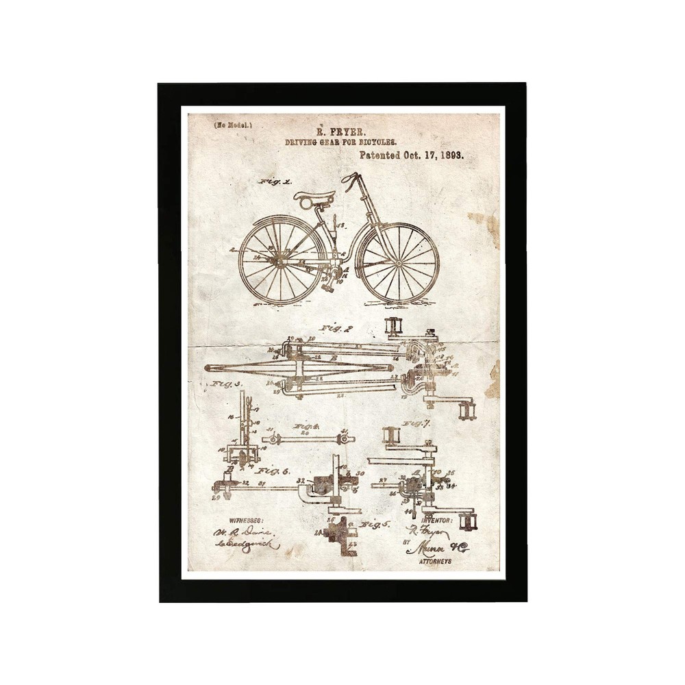 Transportation Framed Wall Art Prints 'Fryer Driving Gear 1893 Parchment' Bic...