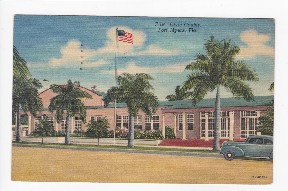 Civic Center Fort Myers Florida Enlisted Men's Service Club Linen Postcard
