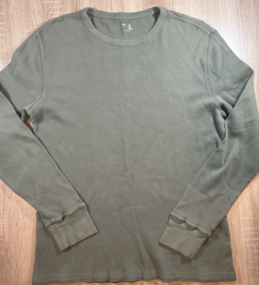 Gap Men's Waffle Knit Pullover Thermal Olive Green Longsleeve Shirt Size M