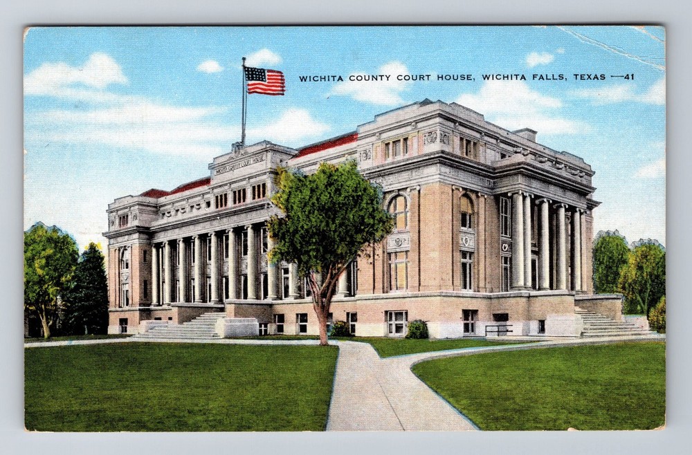 Wichita Falls TX-Texas Wichita County Courthouse Vintage c1952 Postcard Postal