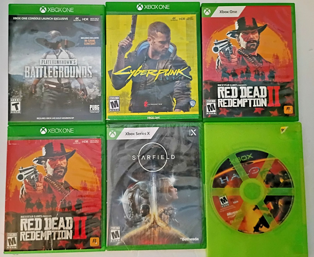 Xbox One & Xbox Series X Video Game Lot of 6 Halo 3 RDR2 Cyberpunk Starfield