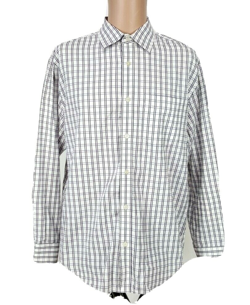 Banana Republic Mens Button Up Top Long Sleeve Shirt Size L Gray White Plaid