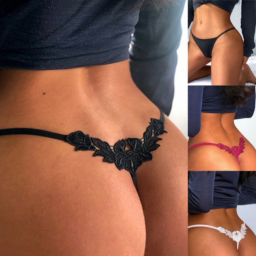 Womens Floral Embroidered Sexy Panties G String Underwear Briefs Thongs Lingerie