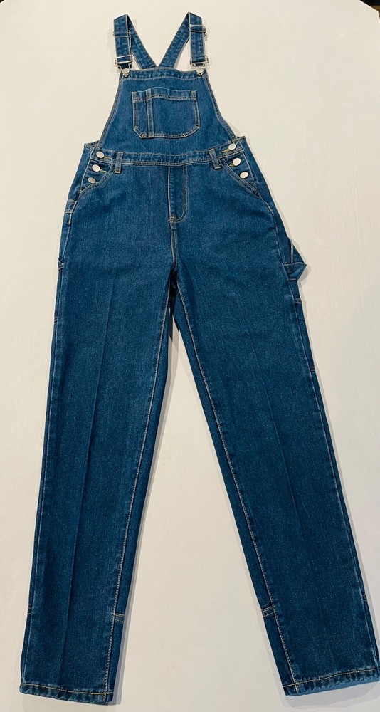 Women's Bib Overalls Size Small Blue Denim Adjustable Straps and 7 Pockets Boho