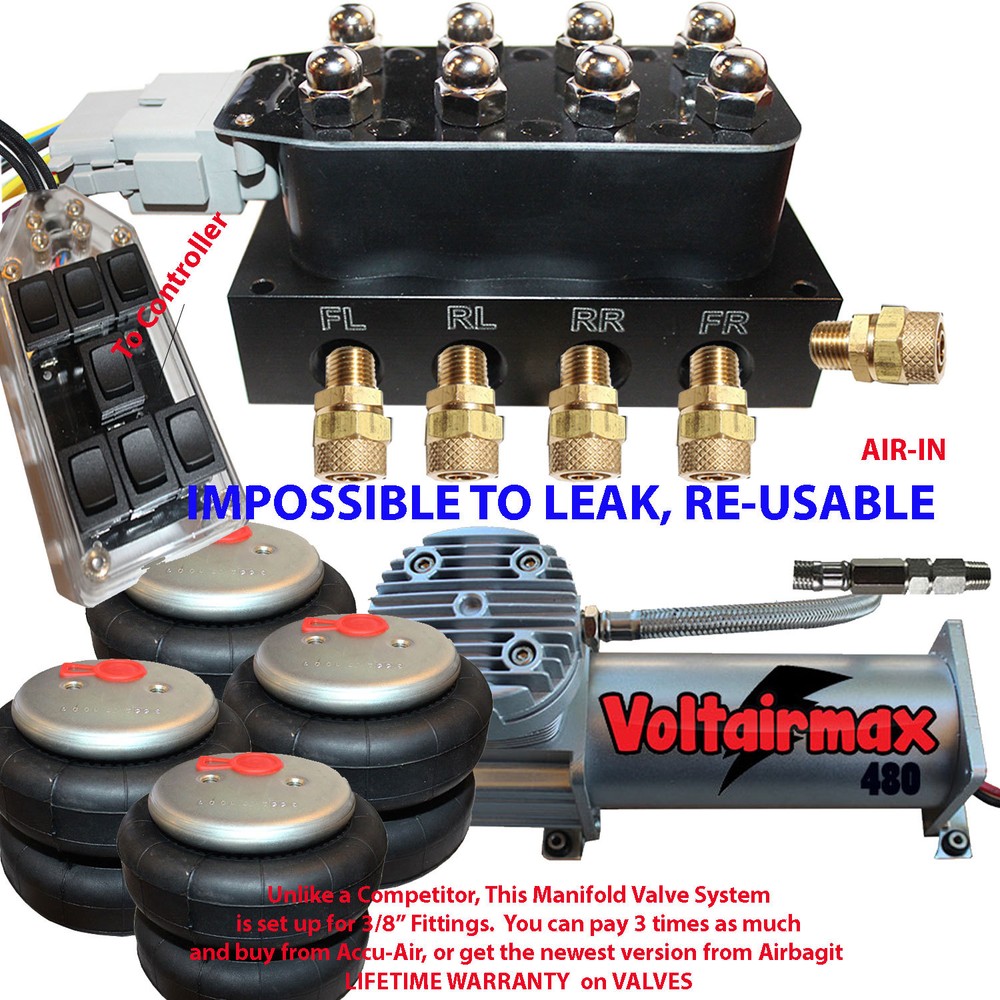 V Accurate  4 air bag Solenoid Valve Suspension HarnessDC480 Compressor 7Switch