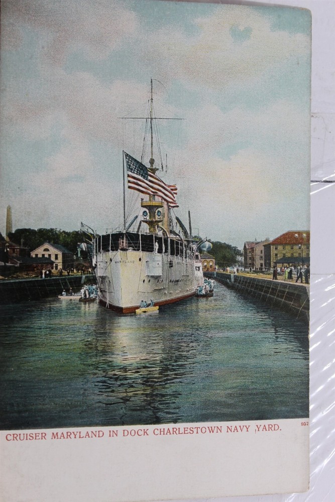 Massachusetts MA Charlestown Navy Yard Cruiser Maryland Postcard Old Vintage PC
