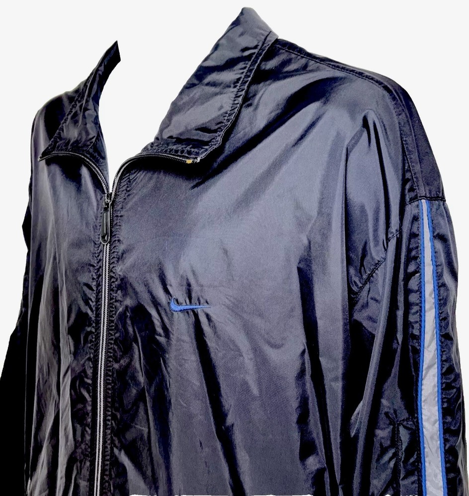 Vintage Nike Windbreaker Full Zip Jacket Size L Baggy Black & Blue Y2K Back Hit