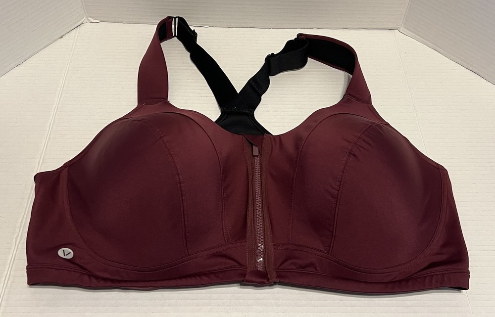 LIVI For Lane Bryant Sports Bra Zip-Front Underwire Max Support Maroon 46DDD