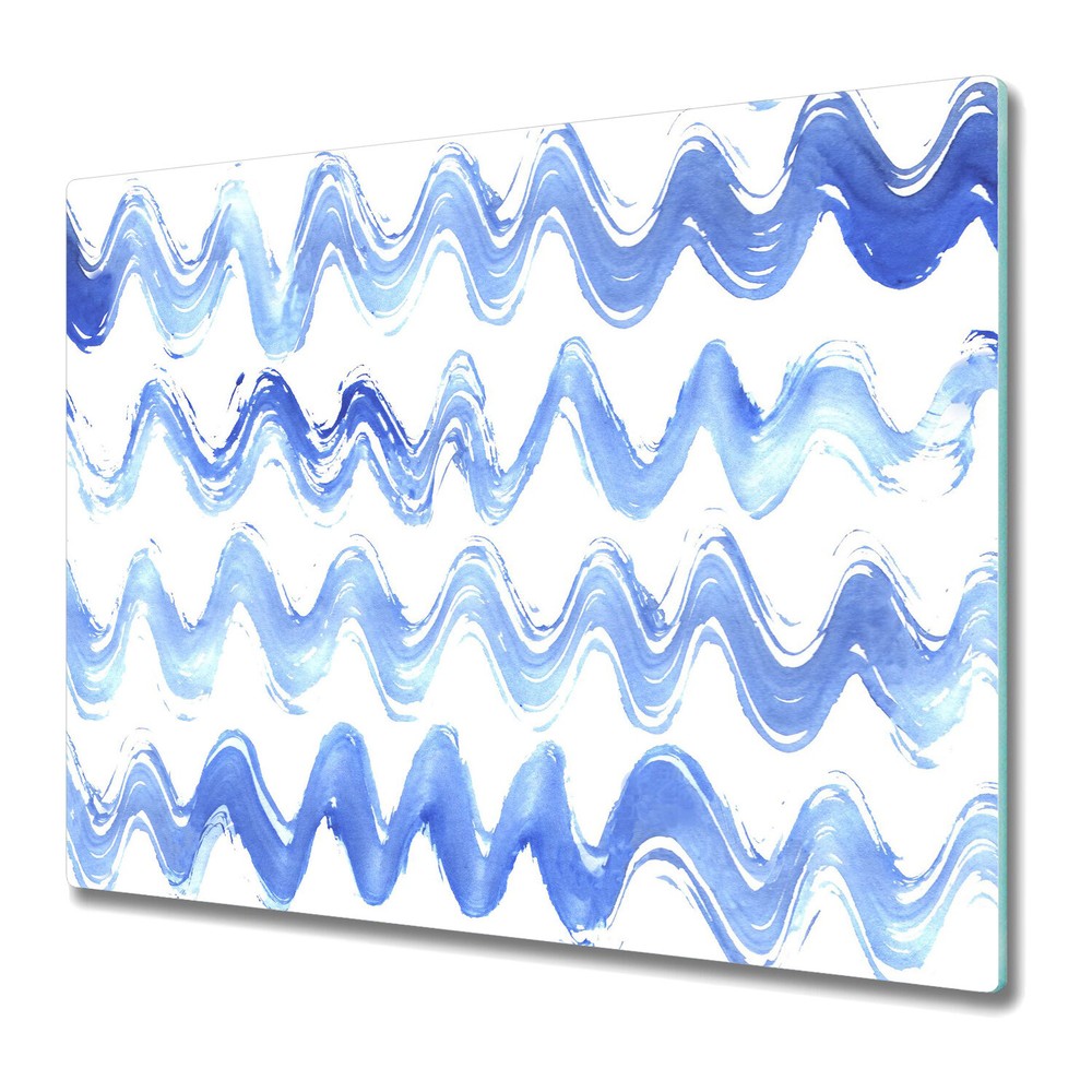 Glass Kitchen Chopping Board Worktop Saver In Waves Watercolour Abstract 60x52