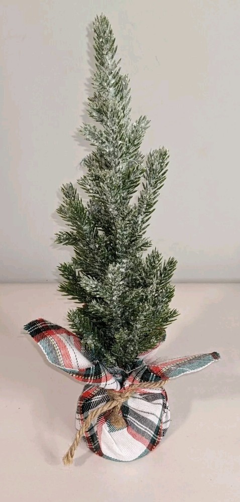 Flocked Fir Christmas Tree 11.5 Inch with Plaid Fabric Base  -image