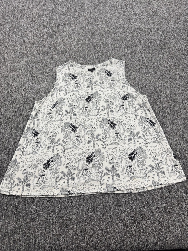 J Jill Top Women 3X White Floral Leaf AOP Wearever Collection Hawaiian Tank