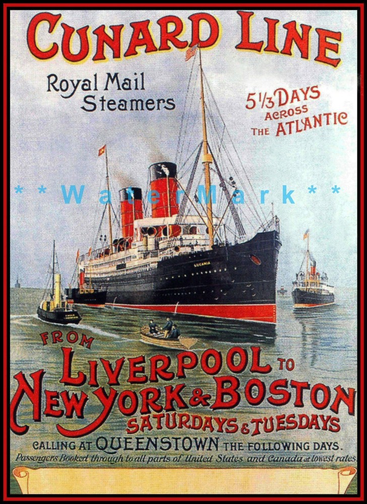 Cunard Line 1900 Liverpool To New York & Boston Ships Vintage Poster Print Art
