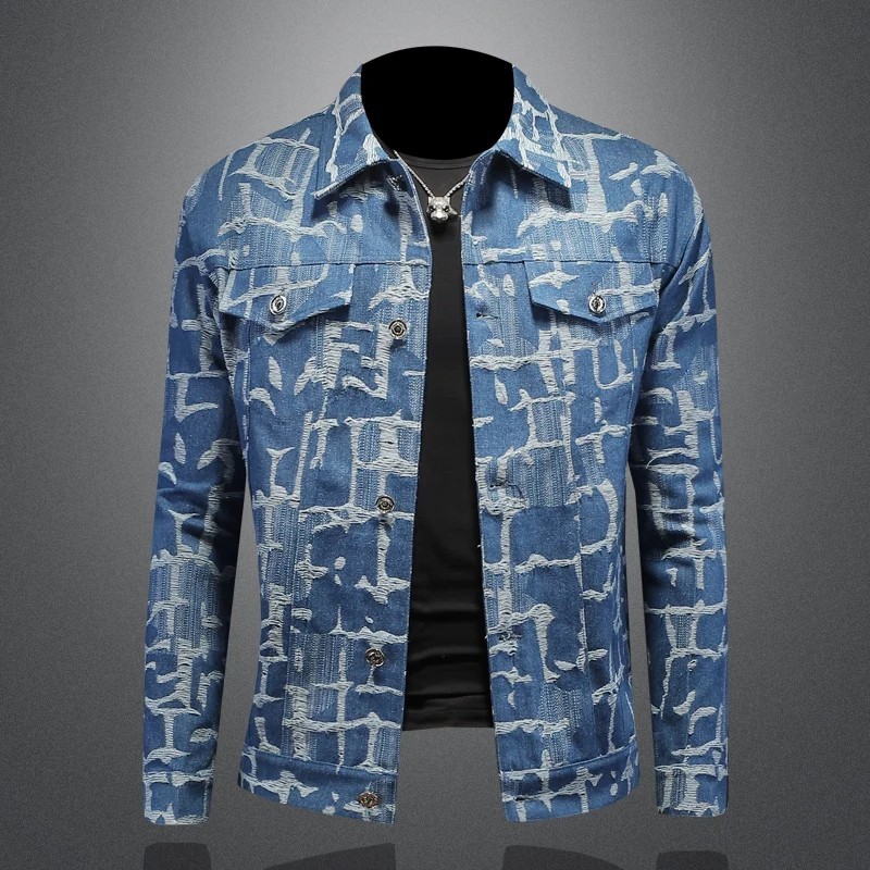 Men Luxury Fashion Trendy Bomber Streetwear Long Sleeve Denim Casual Jacket Coat