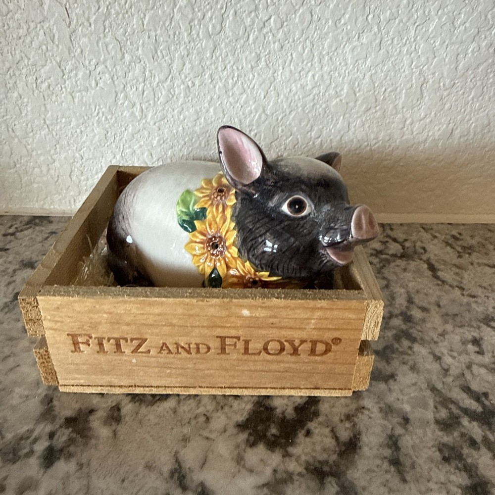 Vintage Fitz And Floyd Ceramic Scent Bead Pomander Potpourri Pig Sunflowers