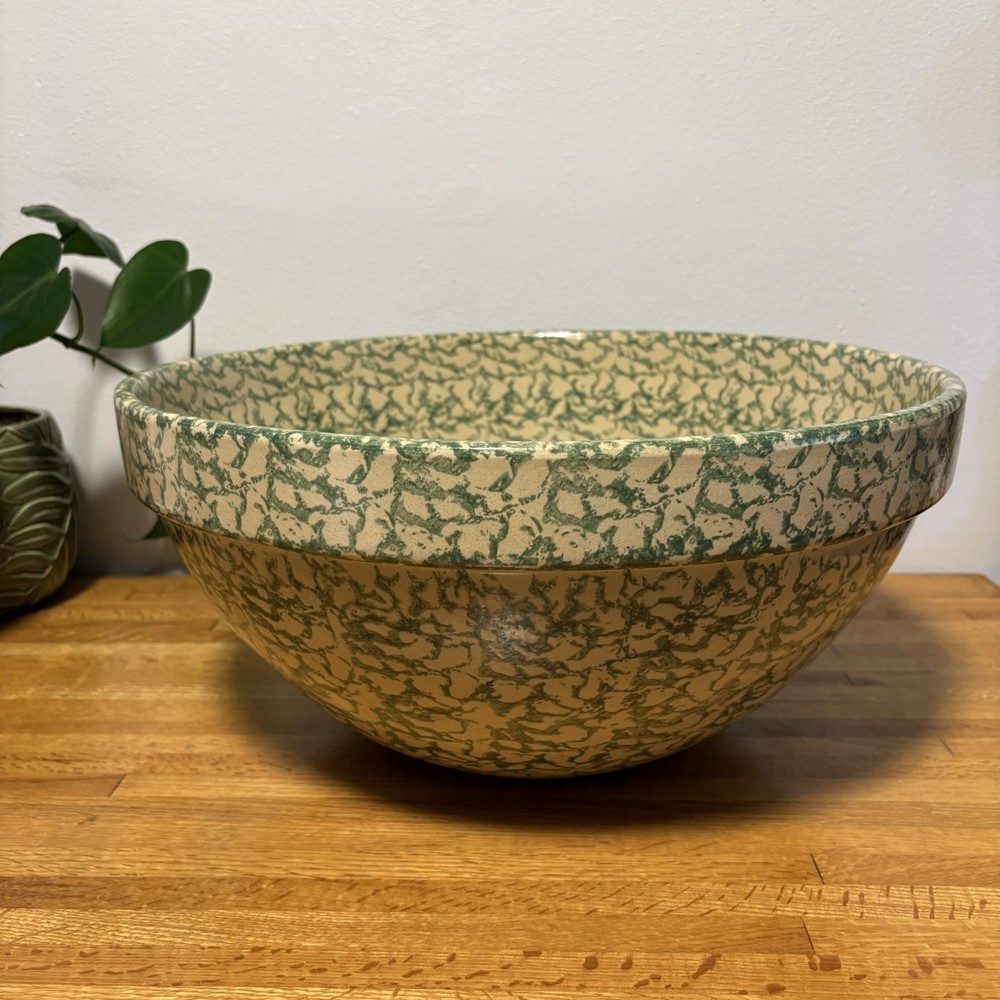 Robinson Ransbottom Pottery Huge Mixing Bowl Green Spongeware Roseville 15 USA