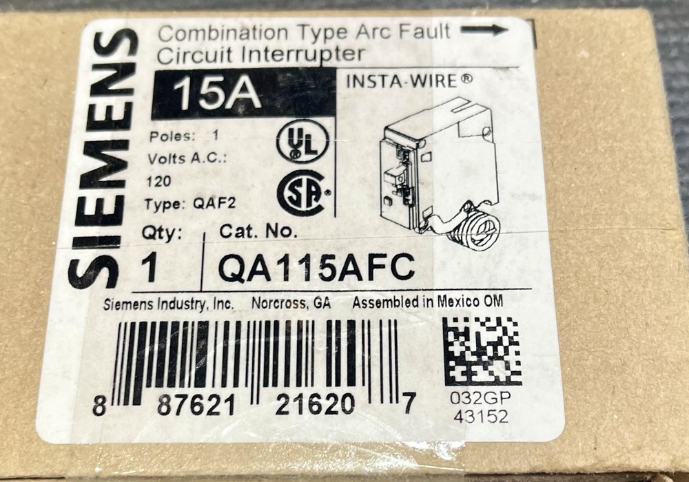Siemens QA115AFC 15 A Plug-On Combination AFCI Breaker - Black