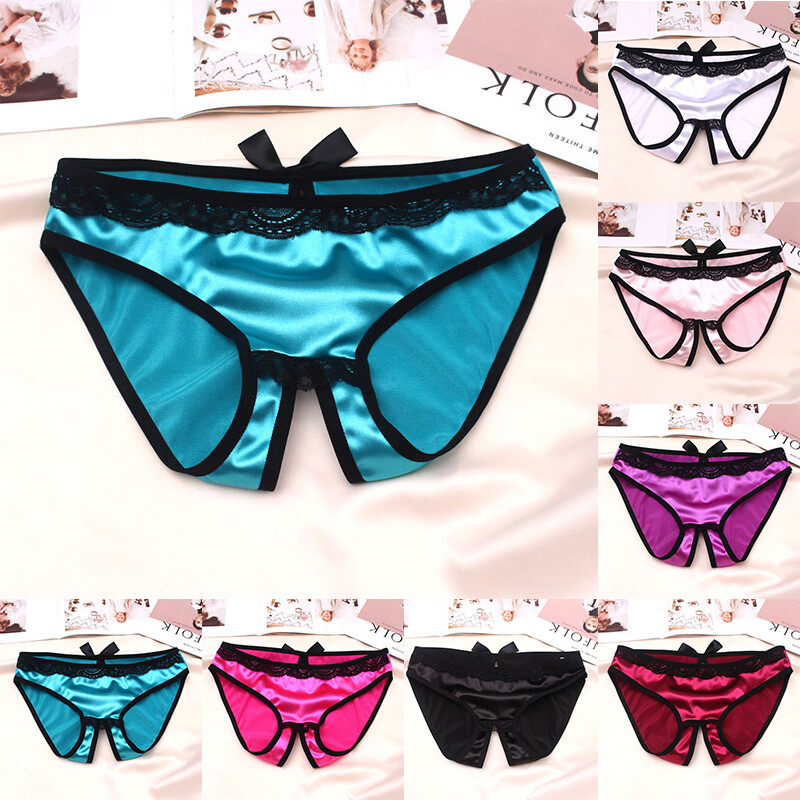 Women Silk Satin Crotchless Thong G-string Panties Lingerie/Underwear/Briefs #