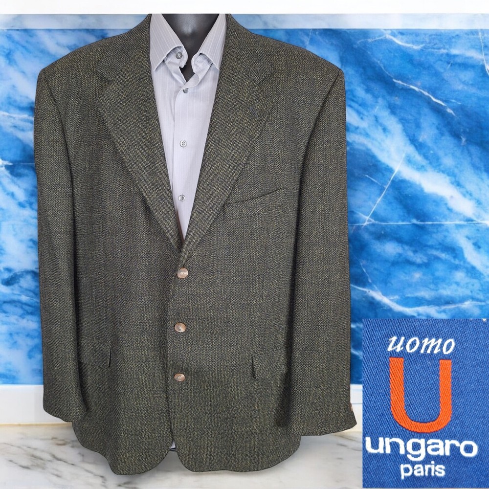Ungaro Uomo Jacket Sport Coat Mens 46L Green Check Wool 3 Button Ventless