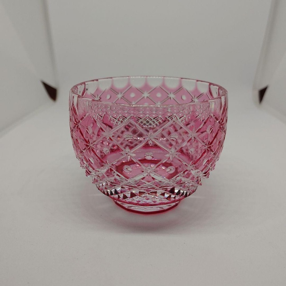Sake Cup Edo Kiriko Traditional Craftsman Hideaki Shinozaki Glass Rensei Gold Re