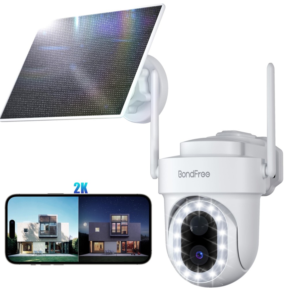 2K Solar Security Cameras Wireless Outdoor with 14 Spotlights, IP65 Waterproo...